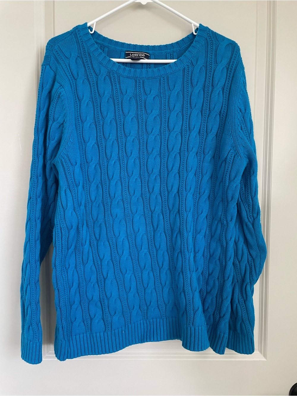 Lands’ End Drifter Cable Knit Sweater | Turquoise Blue | XL Tall